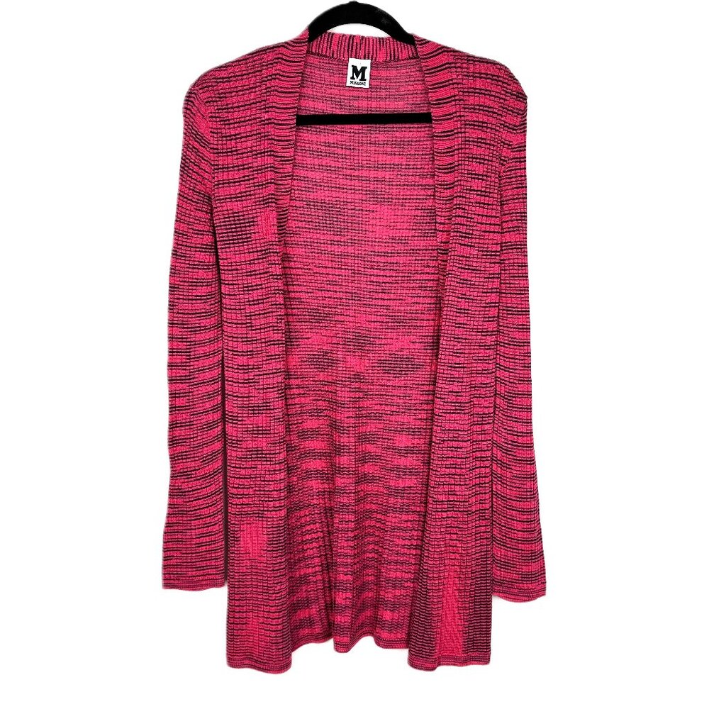 Missoni‎ Y2K Long Line Length Open Front Cardigan Sweater Pink/Black Size 10